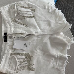 Pink Lily White Jean Shorts with Silver Accents